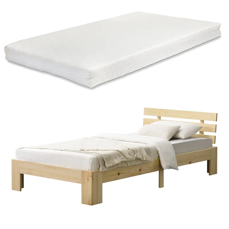 Letto in Legno di Pino con Materasso a Schiuma Fredda 90\\/100\\/120\\/140\\/160\\/180 x 200 cm Letto Singolo\\/Francese\\/Matrimoniale con Testiera in Stile Moderno - Vari Colori