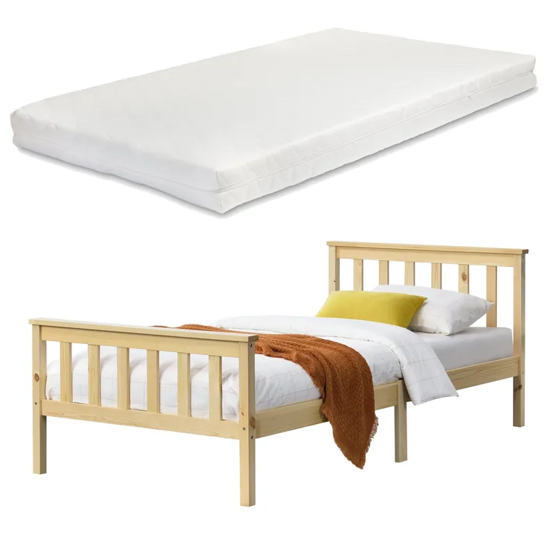 Letto Singolo\\/Francese\\/Matrimoniale in Legno di Pino con Materasso Ipoallergenico 90\\/100\\/120\\/140\\/160\\/180 x 200 cm Letto con Testiera e Pediera Alte - Vari Colori