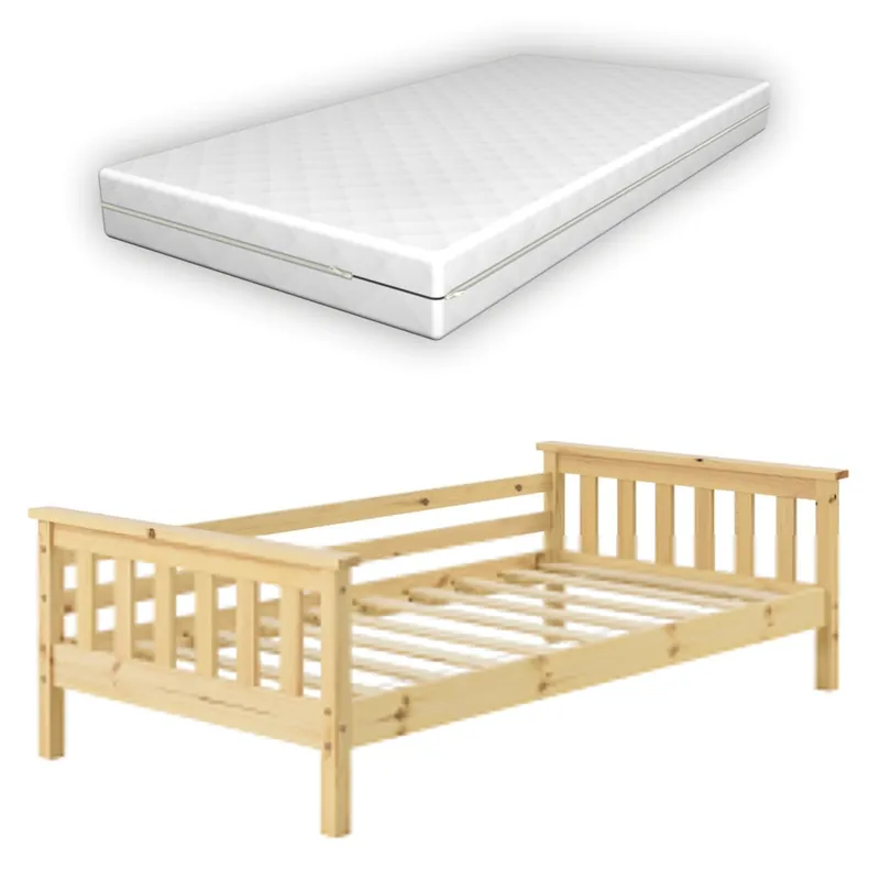 Letto per Bambino con Materasso Ipoallergenico a Schiuma Fredda 70x140 \\/ 80x160 \\/ 90x200 cm Letto di Design Moderno in Legno di Pino con Testiera e Pediera - Vari Colori
