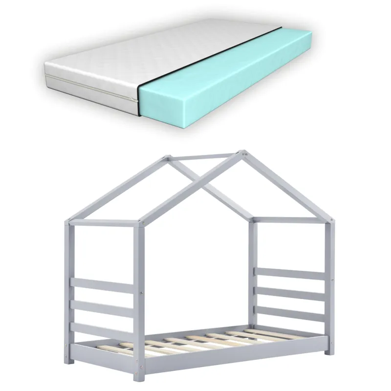 Letto per Bambino a Forma di Casetta con Materasso Ipoallergenico a Schiuma Fredda Letto di Design Struttura in Legno di Pino