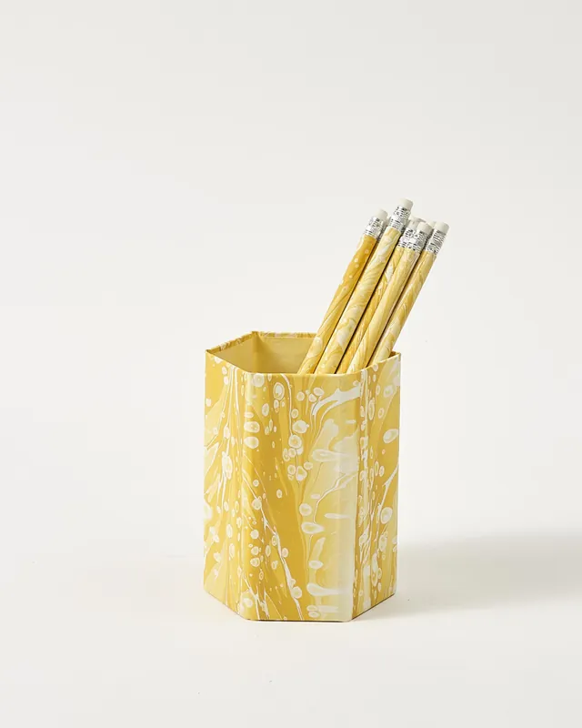 Marbled Pencil Holder Set, Yellow