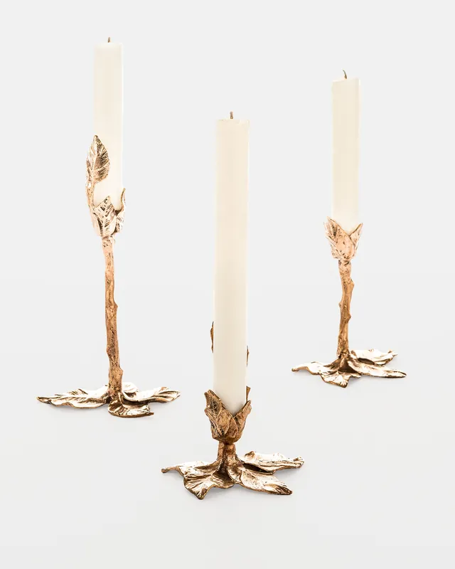 Set of 3 Foglie Bronze Candlesticks by Osanna Visconti