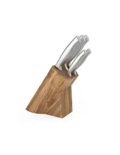Ceppo in legno teak con 5 coltelli inox