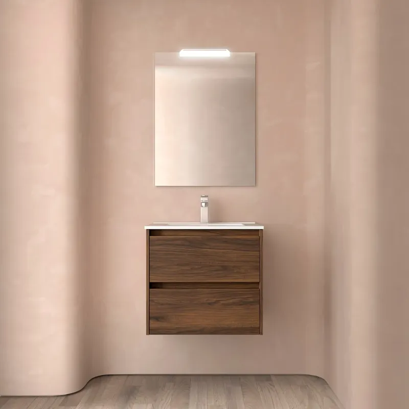 Mobile sospeso da 60 centimetri con lavabo specchio luce 2 cestoni Noja Salgar