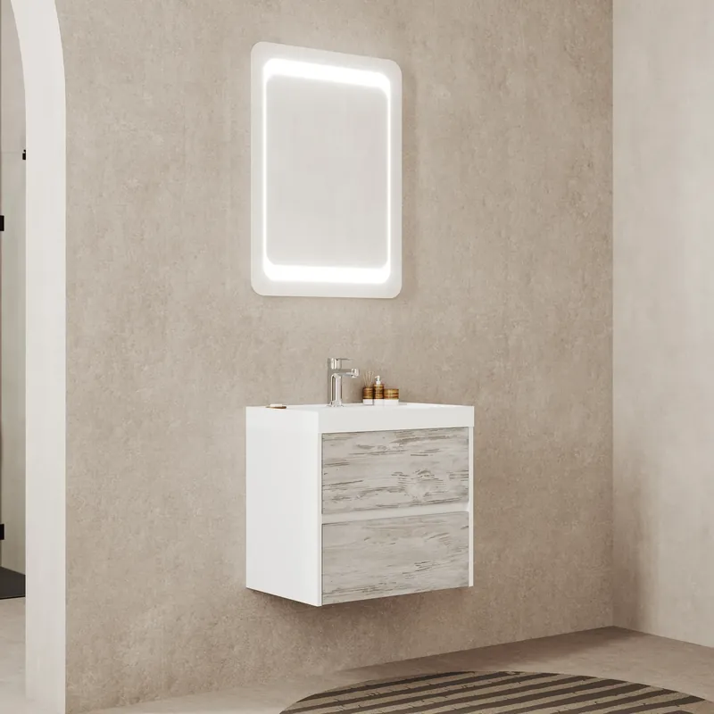 Mobile bagno sospeso due cassetti e lavabo in resina 60 cm Portofino Savinidue