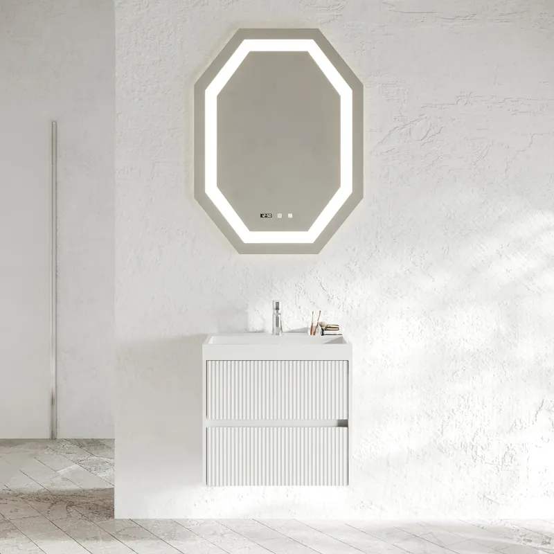 Mobile bagno sospeso due cassetti cannettati e lavabo in resina 60 cm Portofino Savinidue