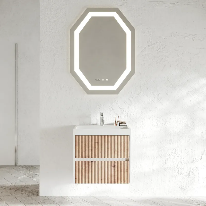 Mobile bagno sospeso due cassetti cannettati e lavabo in resina 60 cm Portofino Savinidue
