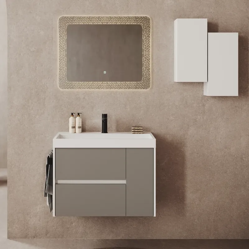 Mobile bagno sospeso due cassetti con anta e lavabo in resina Portofino Savinidue