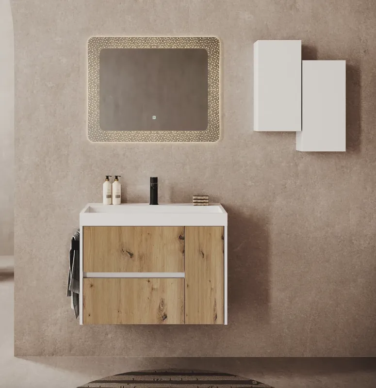 Mobile bagno sospeso due cassetti con anta e lavabo in resina Portofino Savinidue