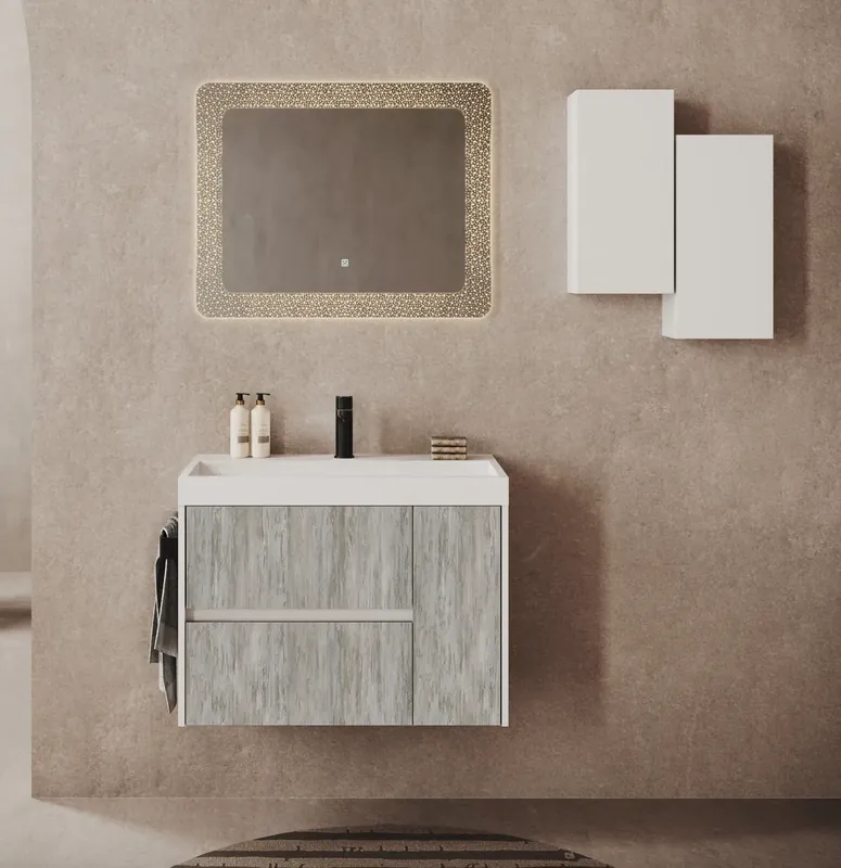 Mobile bagno sospeso due cassetti con anta e lavabo in resina Portofino Savinidue