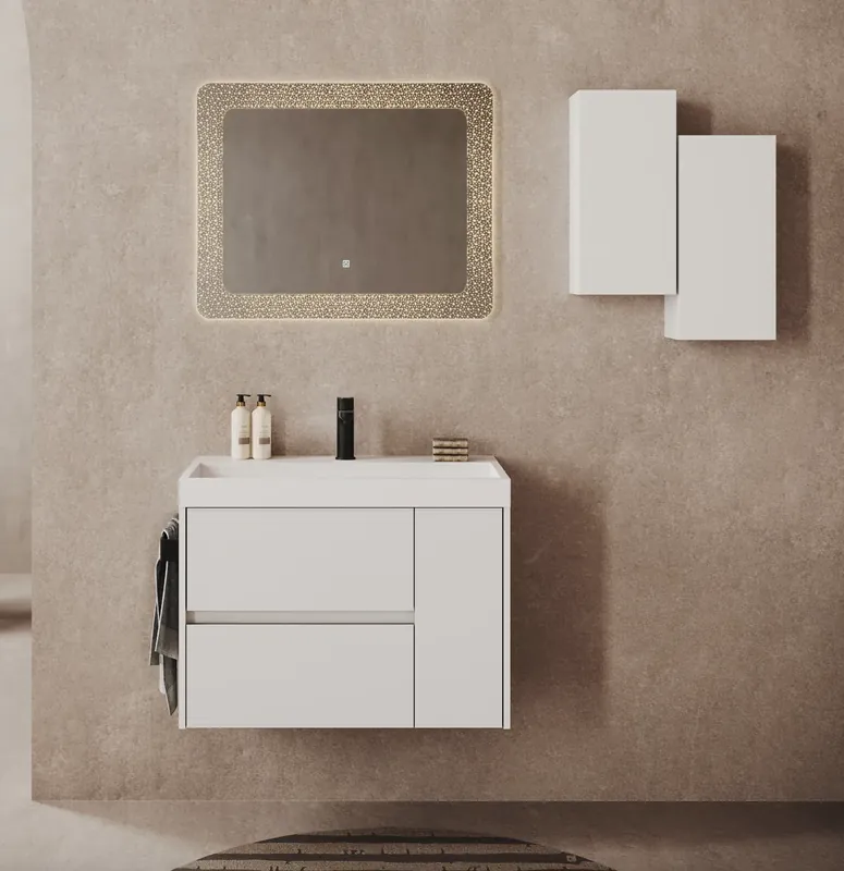 Mobile bagno sospeso due cassetti con anta e lavabo in resina Portofino Savinidue
