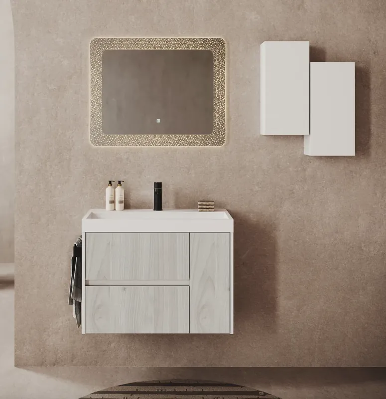 Mobile bagno sospeso due cassetti con anta e lavabo in resina Portofino Savinidue