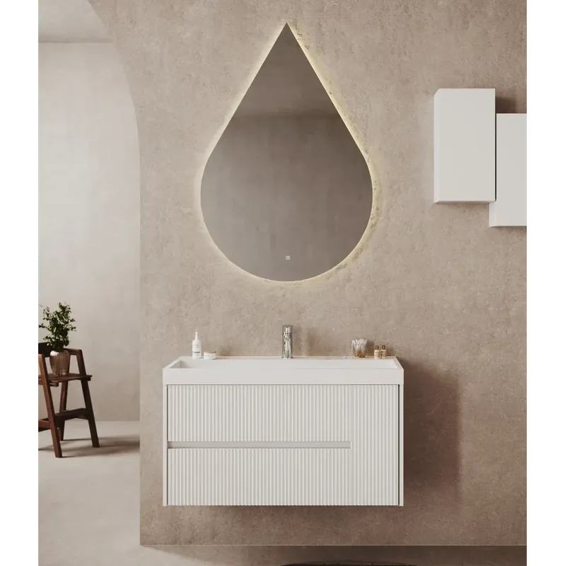 Mobile bagno sospeso due cassetti cannettati con anta e lavabo in resina Portofino Savinidue