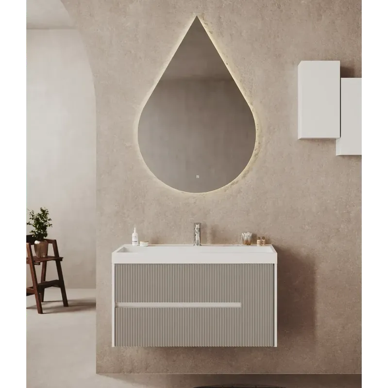 Mobile bagno sospeso due cassetti cannettati con anta e lavabo in resina Portofino Savinidue