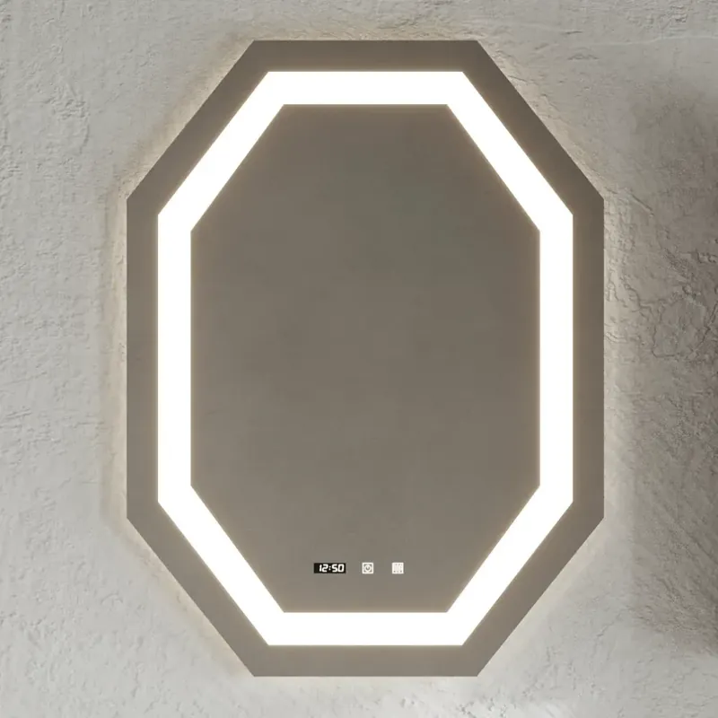 Specchio retroilluminato LED ottagonale con interruttore touch e orologio 75x100 cm Savinidue