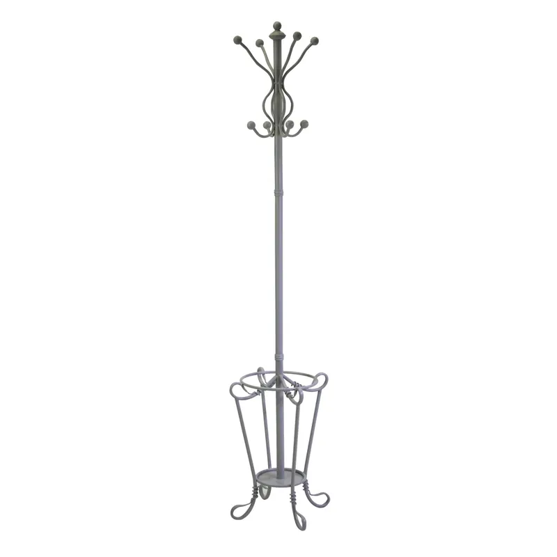 Appendiabiti a stelo in metallo con portaombrelli H 180 cm grigio