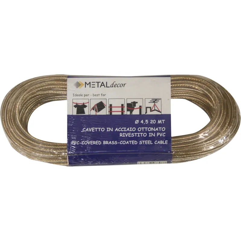 Cavetto in acciaio ottonato rivestito in pvc trasparente Ø 4,5 mm x 20 mt