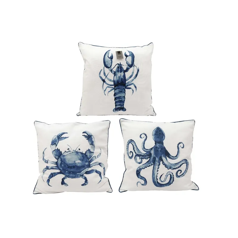 Cuscino grande stile marino bianco e blu 60x60x10 cm