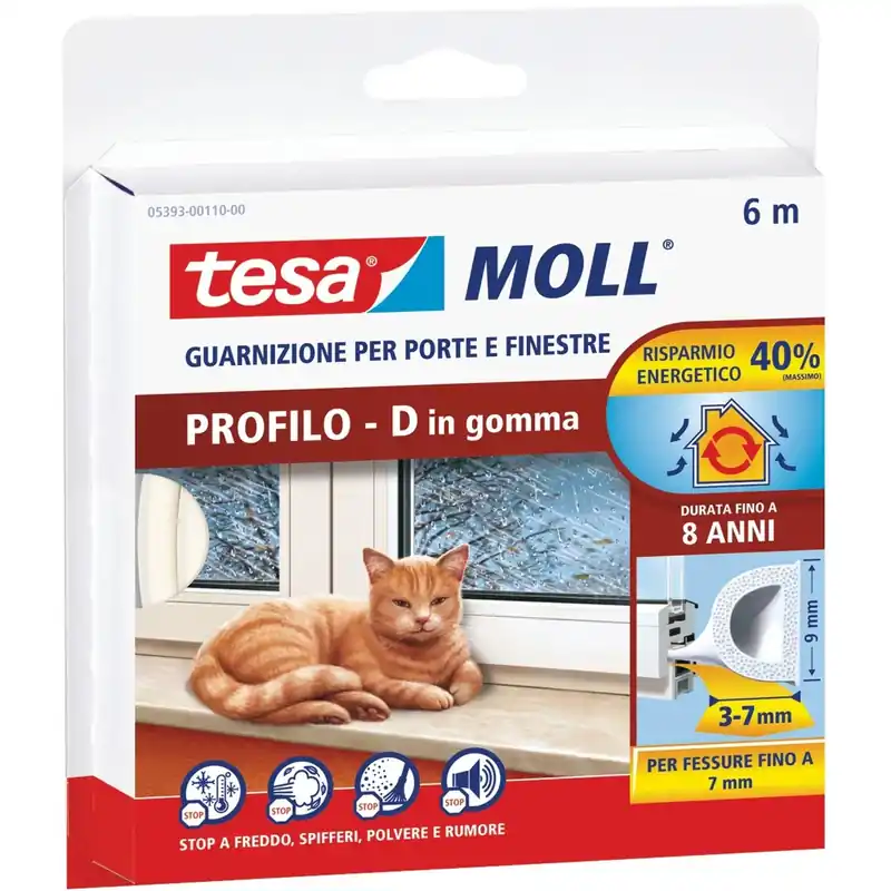 Profilo "D" bianco 6 m x 9 mm