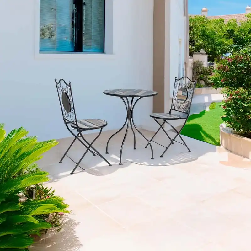 Tavolino e sedie da giardino set Huston in acciaio 2 posti