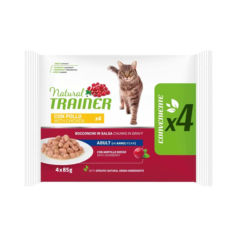 Cibo umido per gatti Natural Trainer cat adulto pollo flowpack 4x85 g