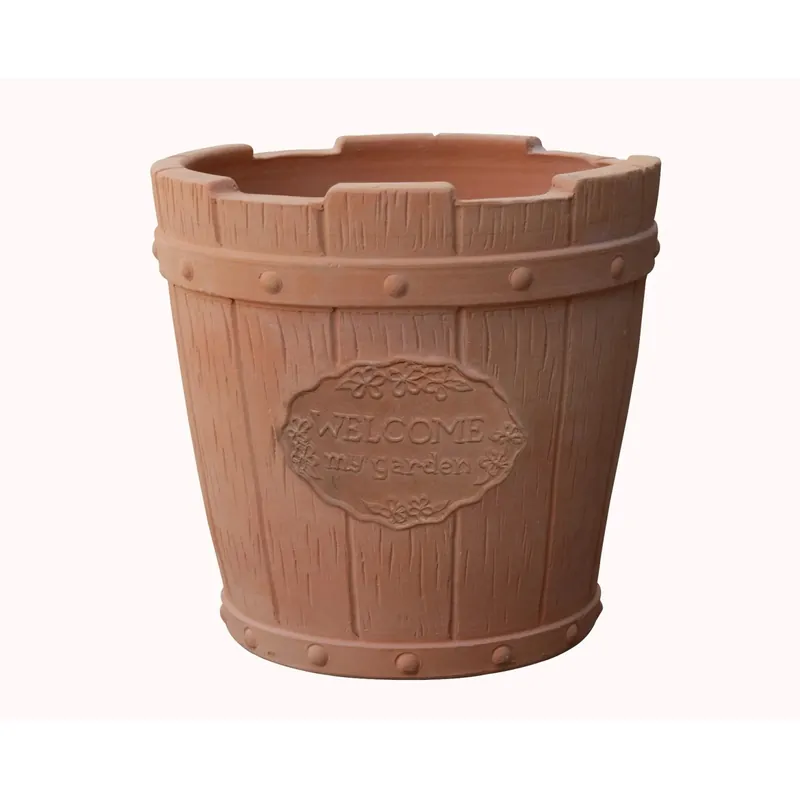 Vaso terracotta tondo "Welcome" 19x19x18 cm