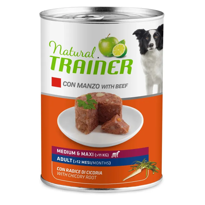 Cibo umido per cani Natural Trainer medium&maxi adult manzo lattina