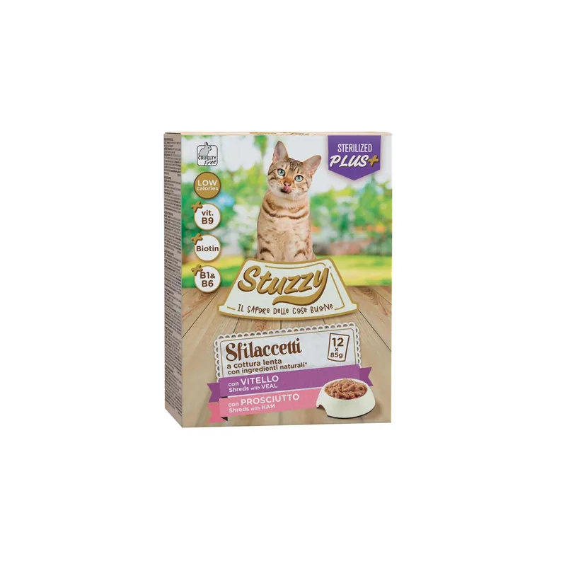 Cibo umido per gatti gusto Vitello e Prosciutto 12x85 g