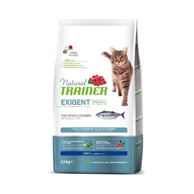 Cibo secco per gatti Natural Trainer cat exigent pesce azzurro 1,5 kg