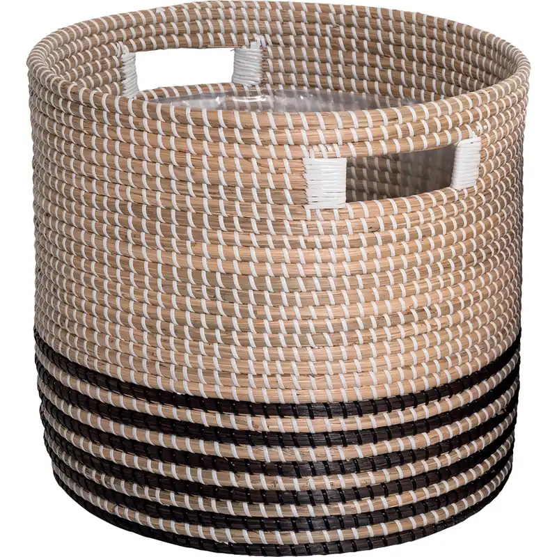 Vaso per piante con manici in seagrass 24x23x23 cm inserti neri