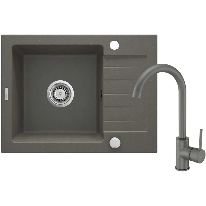 Lavello 1 vasca gocciolatoio Idrostile Martí rubinetto 440x164 mm Antracite Met