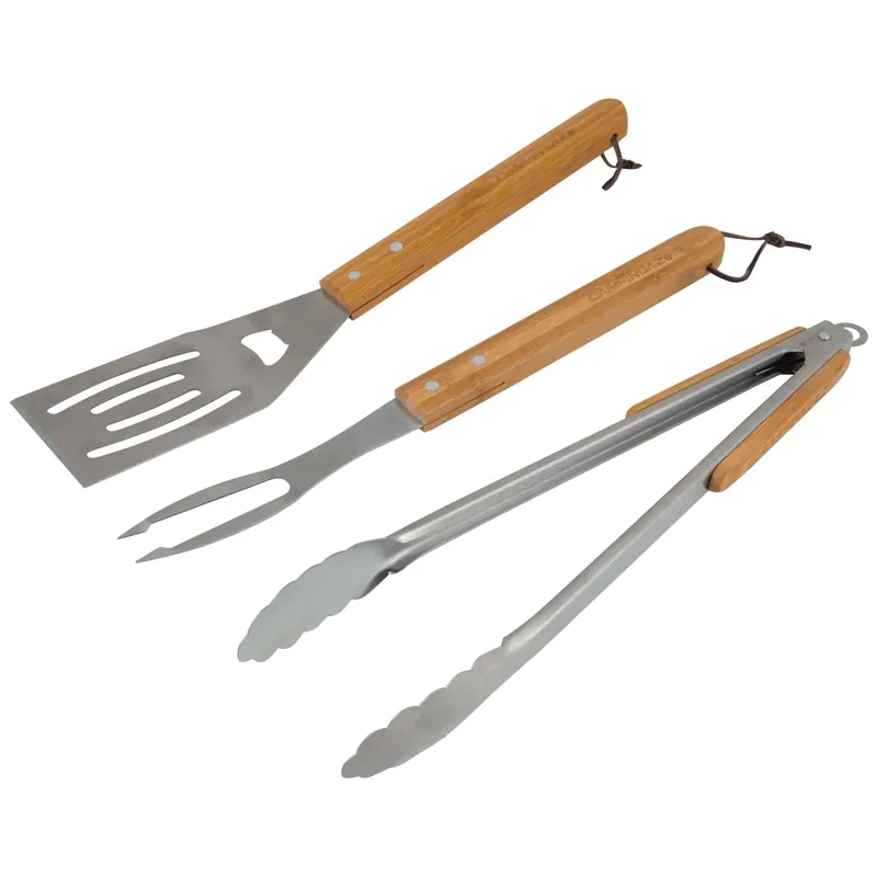 Set barbecue per alimenti in legno e acciaio 3 pz