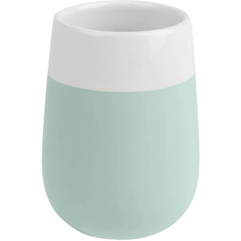Portaspazzolini Malta in ceramica menta e bianco