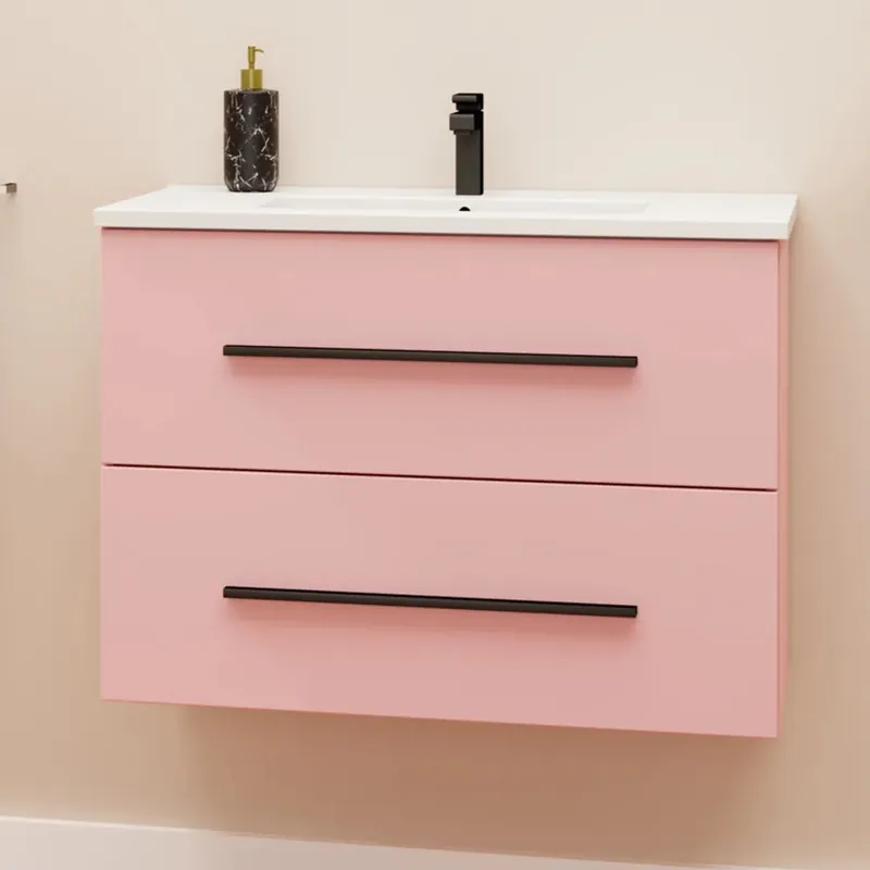 Mobile bagno base sospesa Mary 2 cassetti lavabo in ceramica 76x46 cm rosa