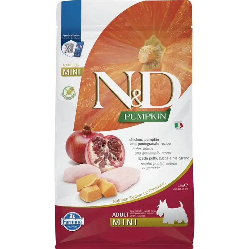 Crocchette per cani N&D Adult Mini pollo, melograno e zucca 800 g