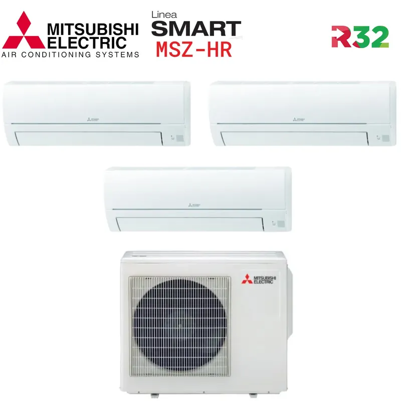 Climatizzatore Condizionatore Trial Split Mitsubishi Electric serie SMART MSZ HR 12000+12000+12000 con MXZ-3HA50VF Wi-Fi Optional 12+12+12 - NOVITA' Gas R-32