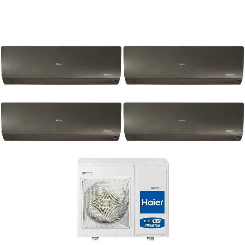Climatizzatore Condizionatore Haier Quadri Split Inverter serie FLEXIS PLUS BLACK 7+7+9+24 con 4U85S2SR3FA R-32 Wi-Fi Integrato Colore Nero 7000+7000+9000+24000