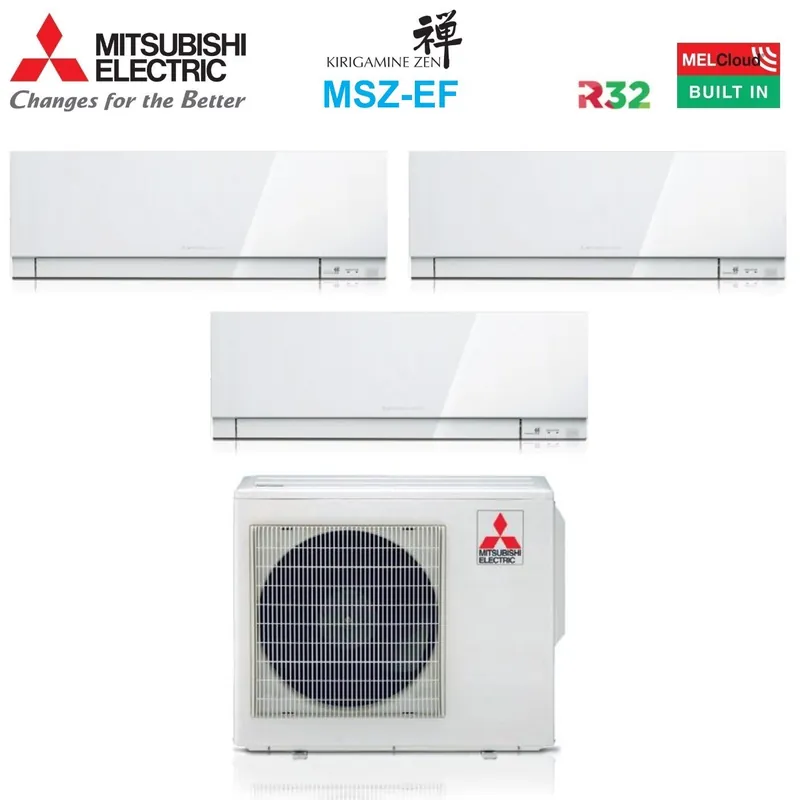 Condizionatore Mitsubishi Electric Trial Split Kirigamine Zen White 7000+7000+7000 con MXZ-3F68VF R-32 Wi-Fi Integrato