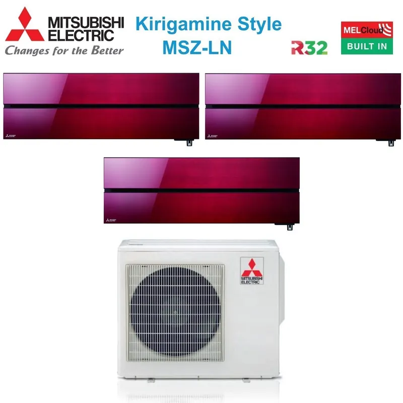 Condizionatore Mitsubishi Electric Trial Split Kirigamine Style Ruby Red 9000+9000+12000 con MXZ-3F68VF R-32 Wi-Fi Integrato