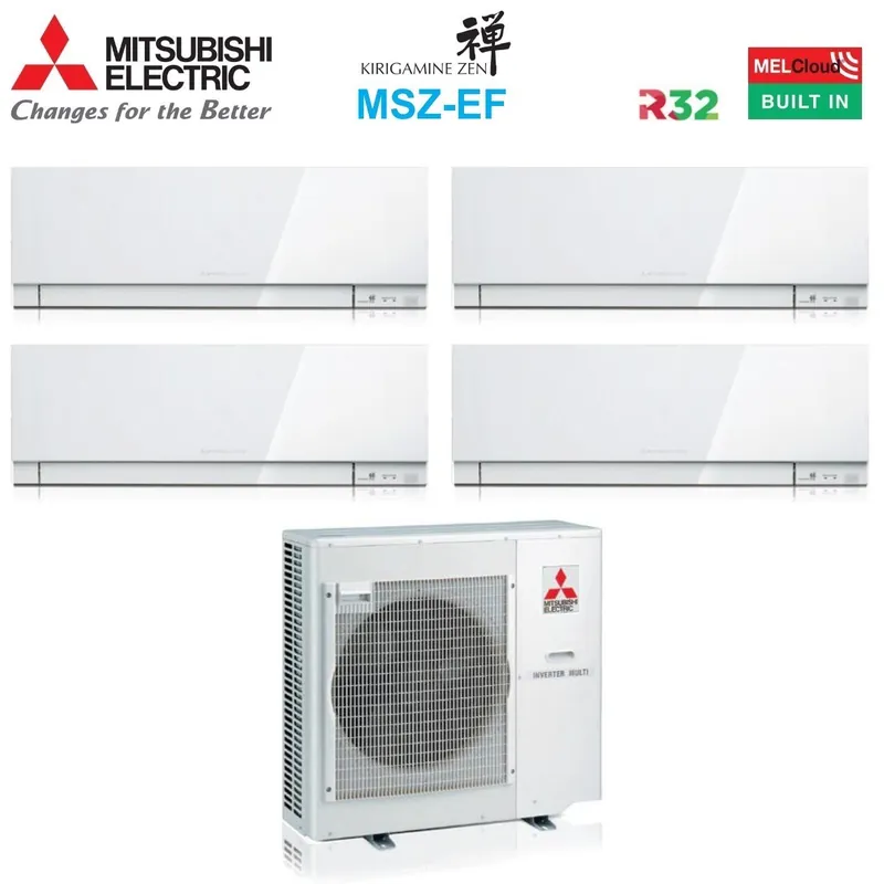 Climatizzatore Condizionatore Mitsubishi Electric Quadri Split Inverter serie KIRIGAMINE ZEN WHITE MSZ-EF 7+7+7+12 con MXZ-4F80VF R-32 Wi-Fi Integrato Colore Bianco 7000+7000+7000+12000