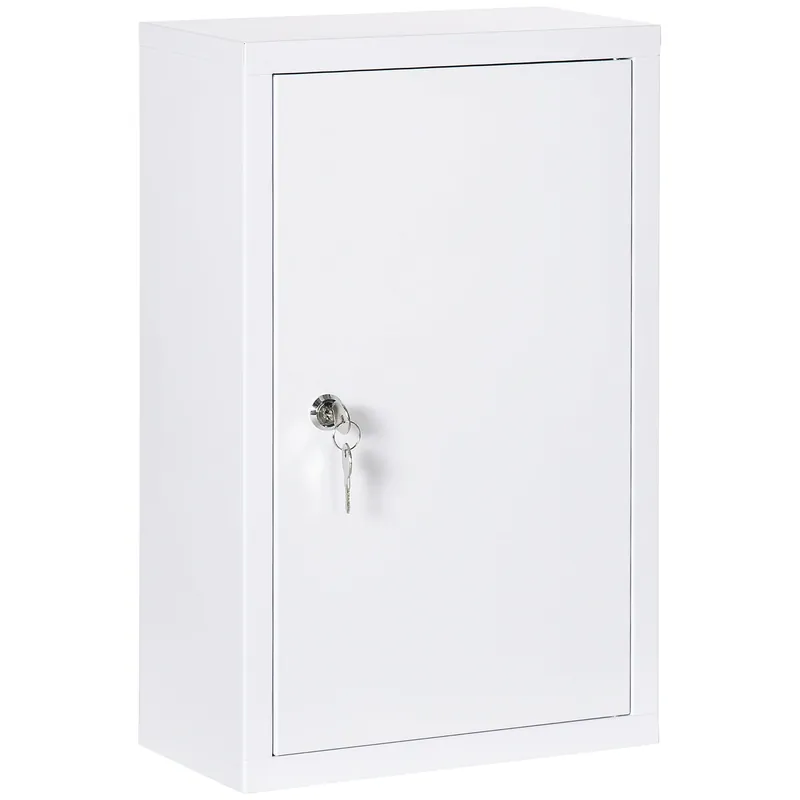 EasyComfort Armadietto Medicinali a 3 Ripiani in Acciaio Inox con 2 Chiavi e Montaggio a Parete, 30x14x46 cm, Bianco