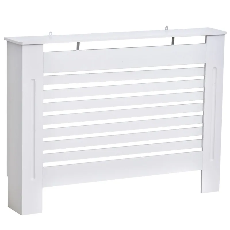 Easycomfort Copritermosifone in Legno Bianco per Caloriferi e Radiatori, con Struttura a Doghe e Ripiano, 112 x 19 x 81cm