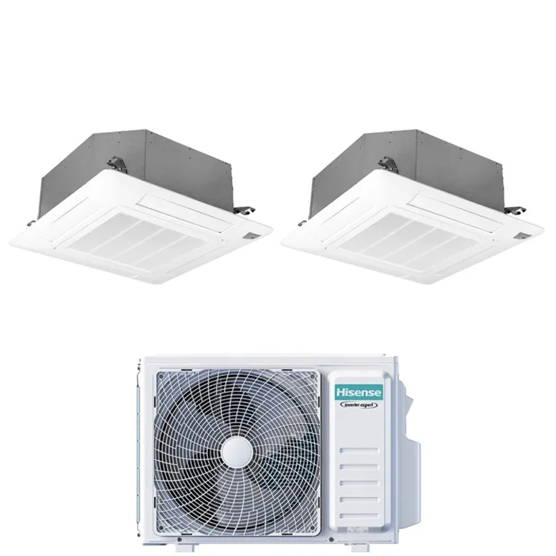 Climatizzatore Condizionatore Hisense Dual Split Inverter a Cassetta 9+9 con 2AMW35U4RGC R-32 Wi-Fi Optional 9000+9000 con Telecomando e Pannello Incluso