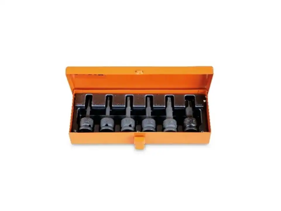Serie di chiavi a bussola maschio per viti con impronta torx, con attacco quadro femmina 1/2" fosfatate in cassetta di lamiera - art. 720tx/c6