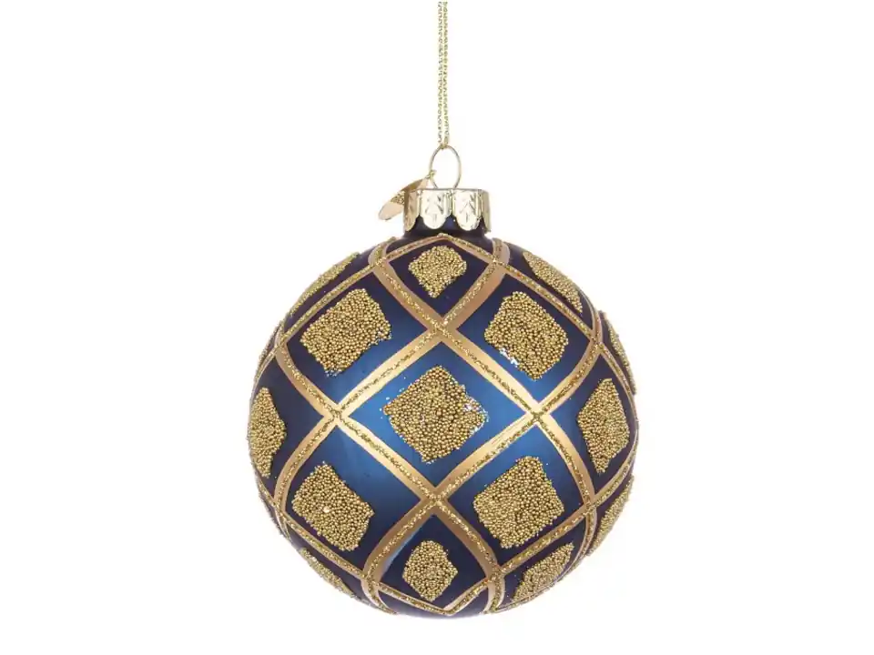 Sfera in vetro glint blu notte-oro, ø 8 cm