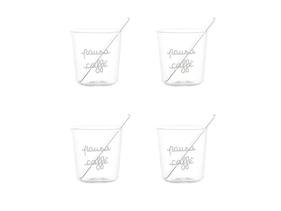 Set 4 bicchierini espresso pausa caffè in bianco, con paletta