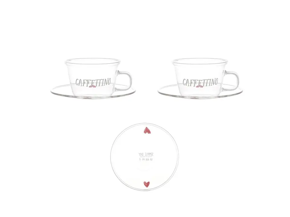 Set 2 tazzine espresso con piattino caffettino cuori rossi ø 7 cm