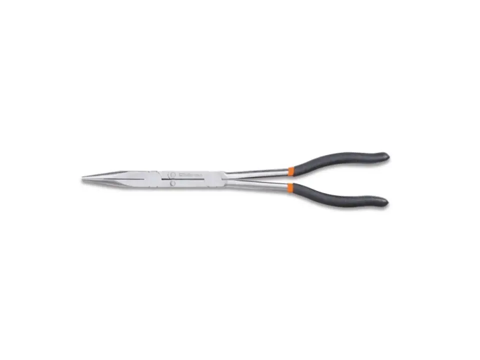 Pinza a becchi mezzotondi lunghissimi diritti zigrinati, con doppio snodo manici ricoperti con 2 strati di pvc antiscivolo - art. 1009l/d