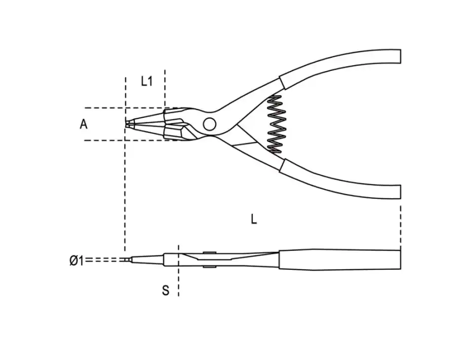 Pinza per anelli seeger esterni, becchi dritti - art. 1036